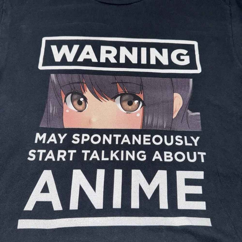 Anime Warning T-Shirt Funny Otaku Graphic Tee Black Medium Cotton‎ Kawaii Style